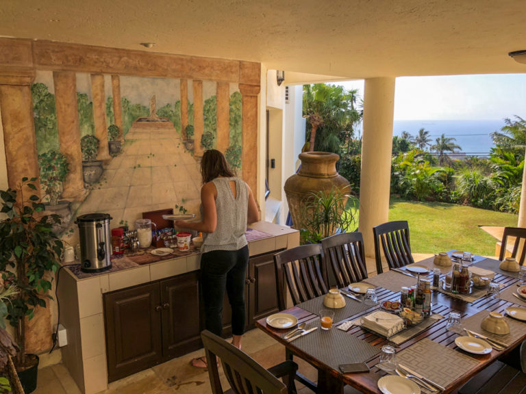 You can have breakfast on the covered terrace